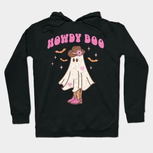 Western Retro Halloween Ghost Happy Howdy Boo Pink Black Hoodie